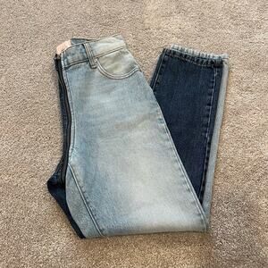 Revice Women's Denim Two Tone High Waisted Straight‎ Leg Yin Yangs Jeans Size 25